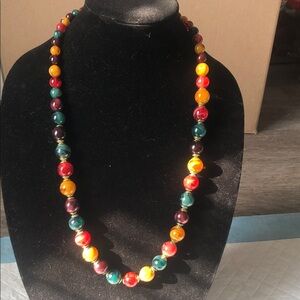 Vintage Multicolor Beaded Necklace - Red, Yellow, Green, Purple